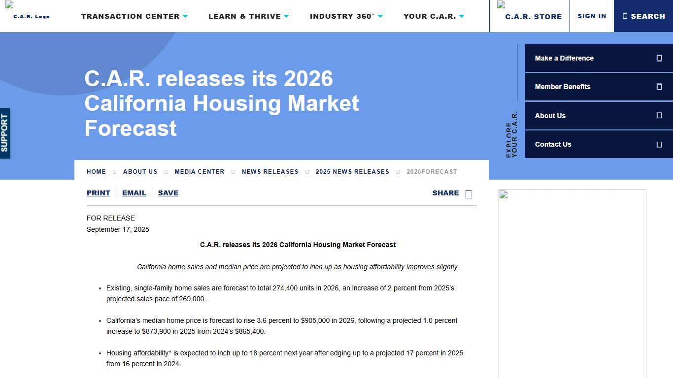 C.A.R. releases its 2026 California Housing Market Forecast
