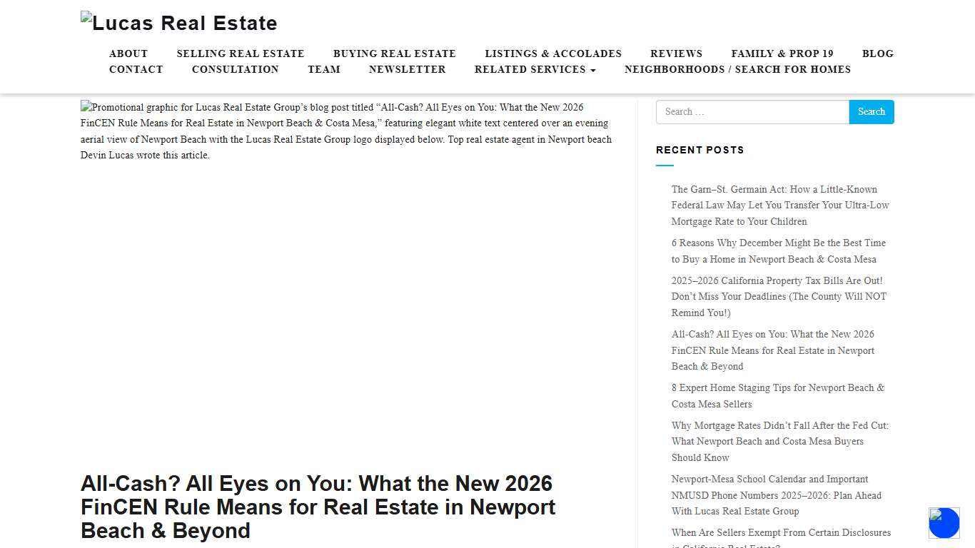 All-Cash? All Eyes on You: What the New 2026 FinCEN Rule Means for Real Estate in Newport Beach & Beyond – Lucas Real Estate
